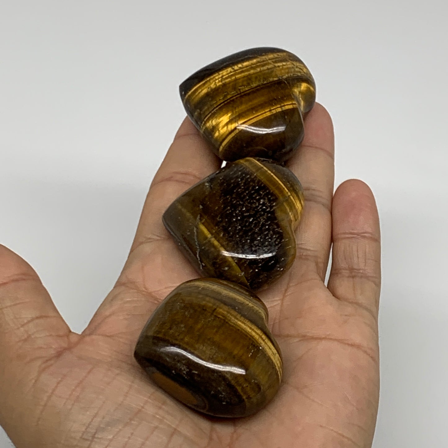 161.2g, 1.5"-1.6", 3pcs, Tiger's Eye Heart Polished Healing Crystal, B34832