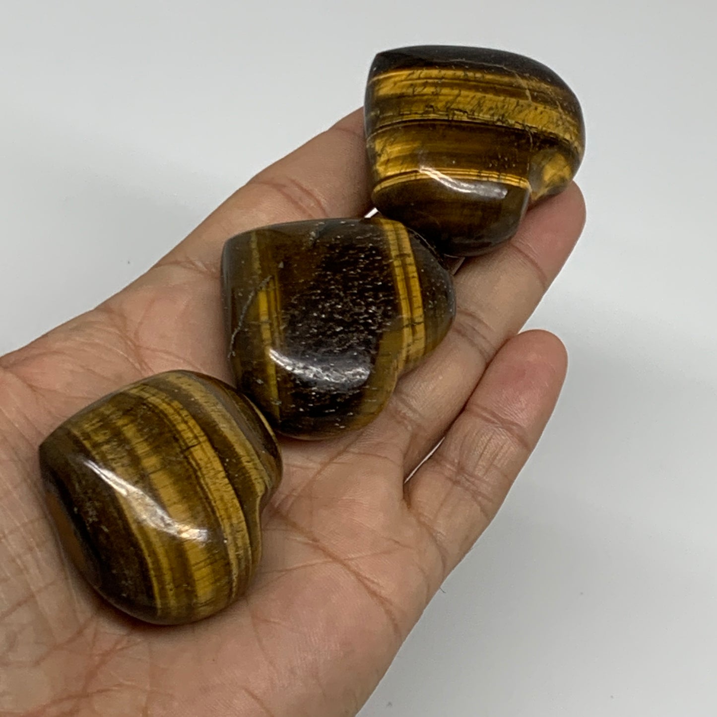 161.2g, 1.5"-1.6", 3pcs, Tiger's Eye Heart Polished Healing Crystal, B34832