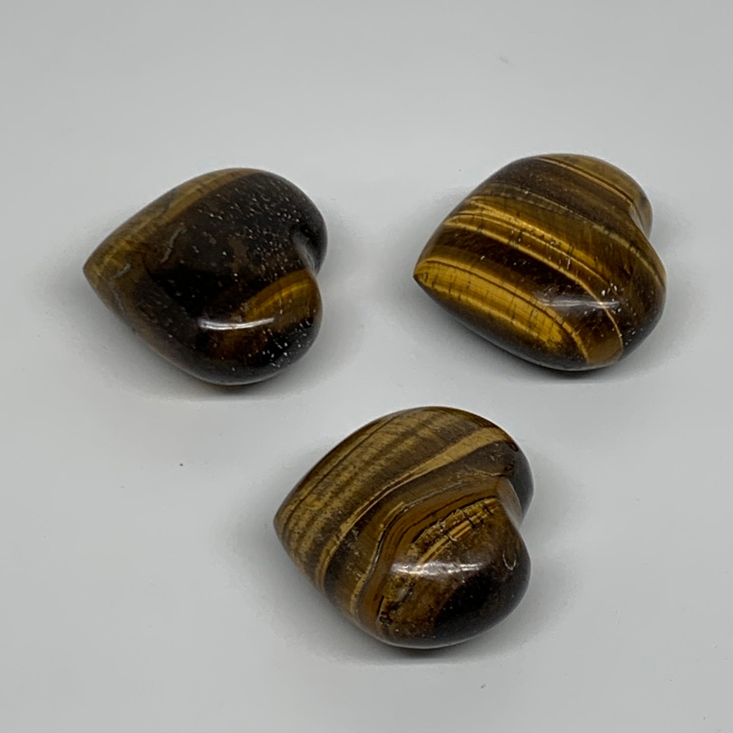 161.2g, 1.5"-1.6", 3pcs, Tiger's Eye Heart Polished Healing Crystal, B34832