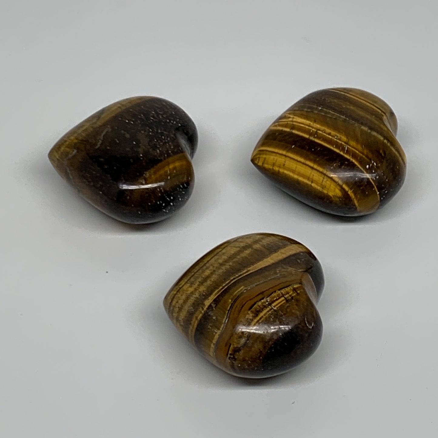 161.2g, 1.5"-1.6", 3pcs, Tiger's Eye Heart Polished Healing Crystal, B34832