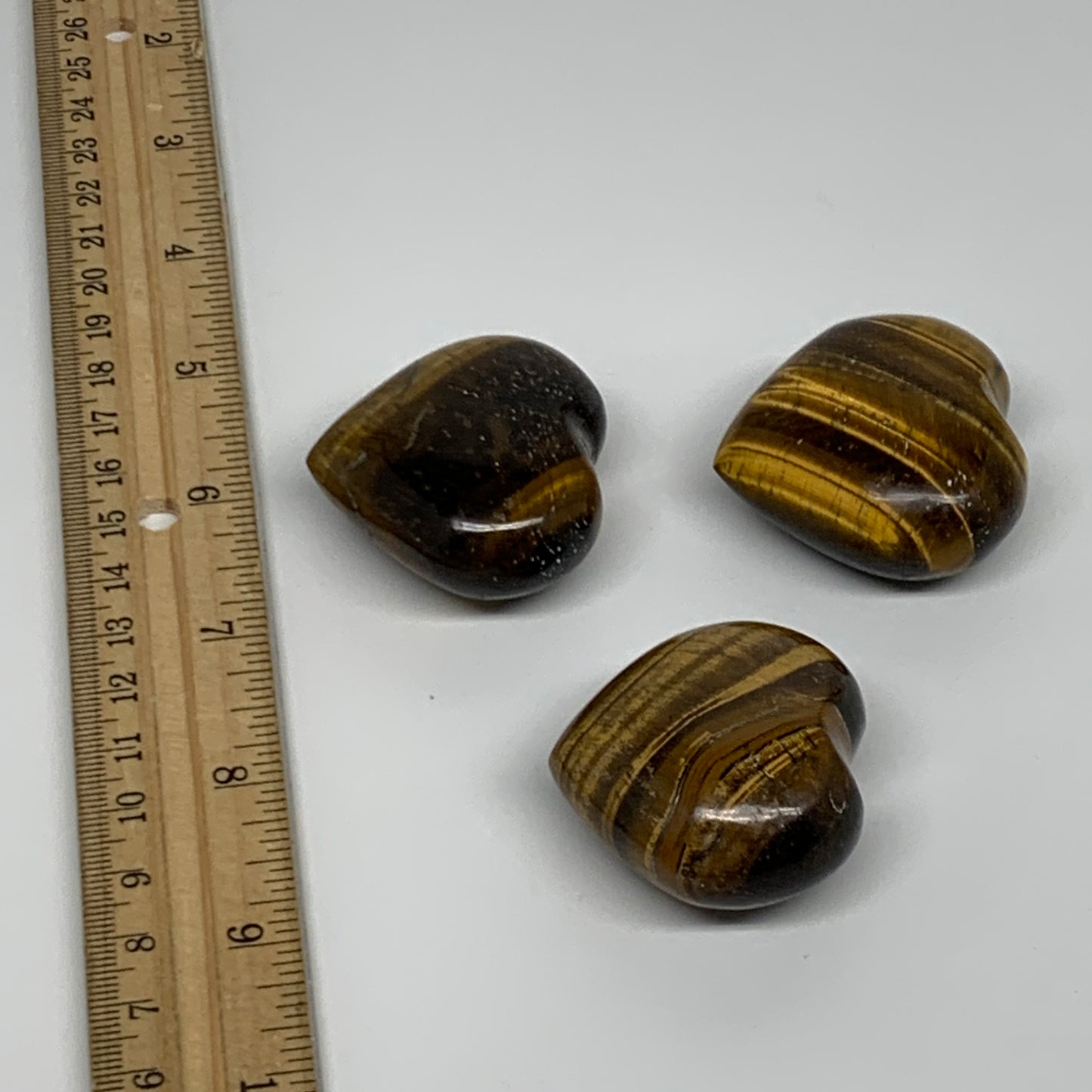 161.2g, 1.5"-1.6", 3pcs, Tiger's Eye Heart Polished Healing Crystal, B34832