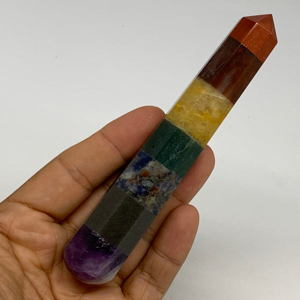 95.7g, 5"x1", 7 Chakra Point Wand Obelisk Point Crystal from India, B29110