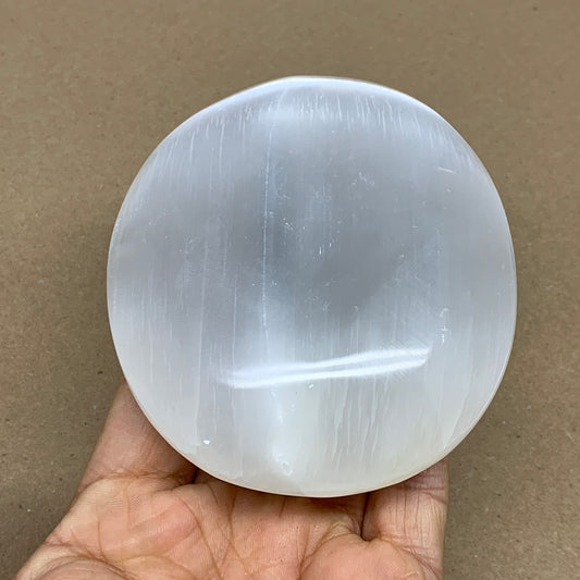 0.71 lbs, 3.9"x3.2"x1.3", White Selenite Palmstone Crystal Pillow Reiki, B36136