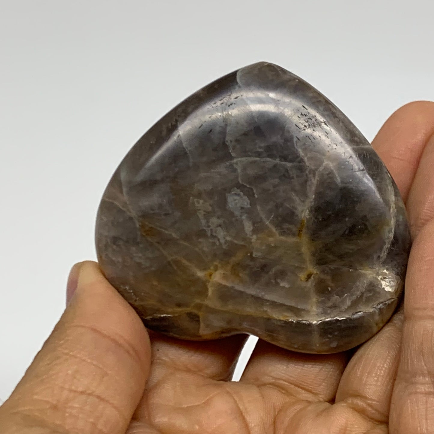 0.15 lbs, 2.1"x2.3"x0.6", Black Moonstone Heart Polished Crystal Decor, B37878