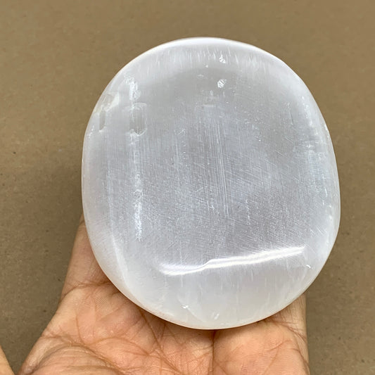 0.57 lbs, 3.9"x3"x1", White Selenite Palmstone Crystal Pillow Reiki, B36138