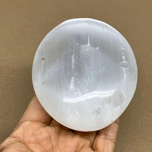0.65 lbs, 3.8"x3.1"x1.2", White Selenite Palmstone Crystal Pillow Reiki, B36139
