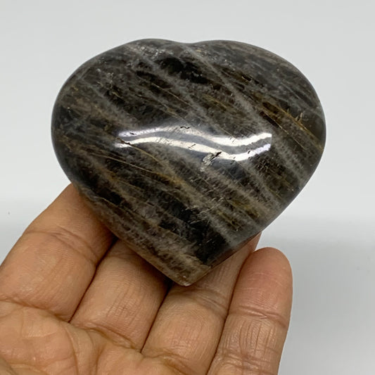 0.38 lbs, 2.5"x2.6"x1.3", Black Moonstone Heart Polished Crystal Decor, B37882