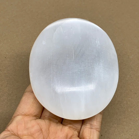0.59 lbs, 3.9"x3"x1.2", White Selenite Palmstone Crystal Pillow Reiki, B36140