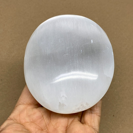 0.66 lbs, 3.9"x3.1"x1.4", White Selenite Palmstone Crystal Pillow Reiki, B36141
