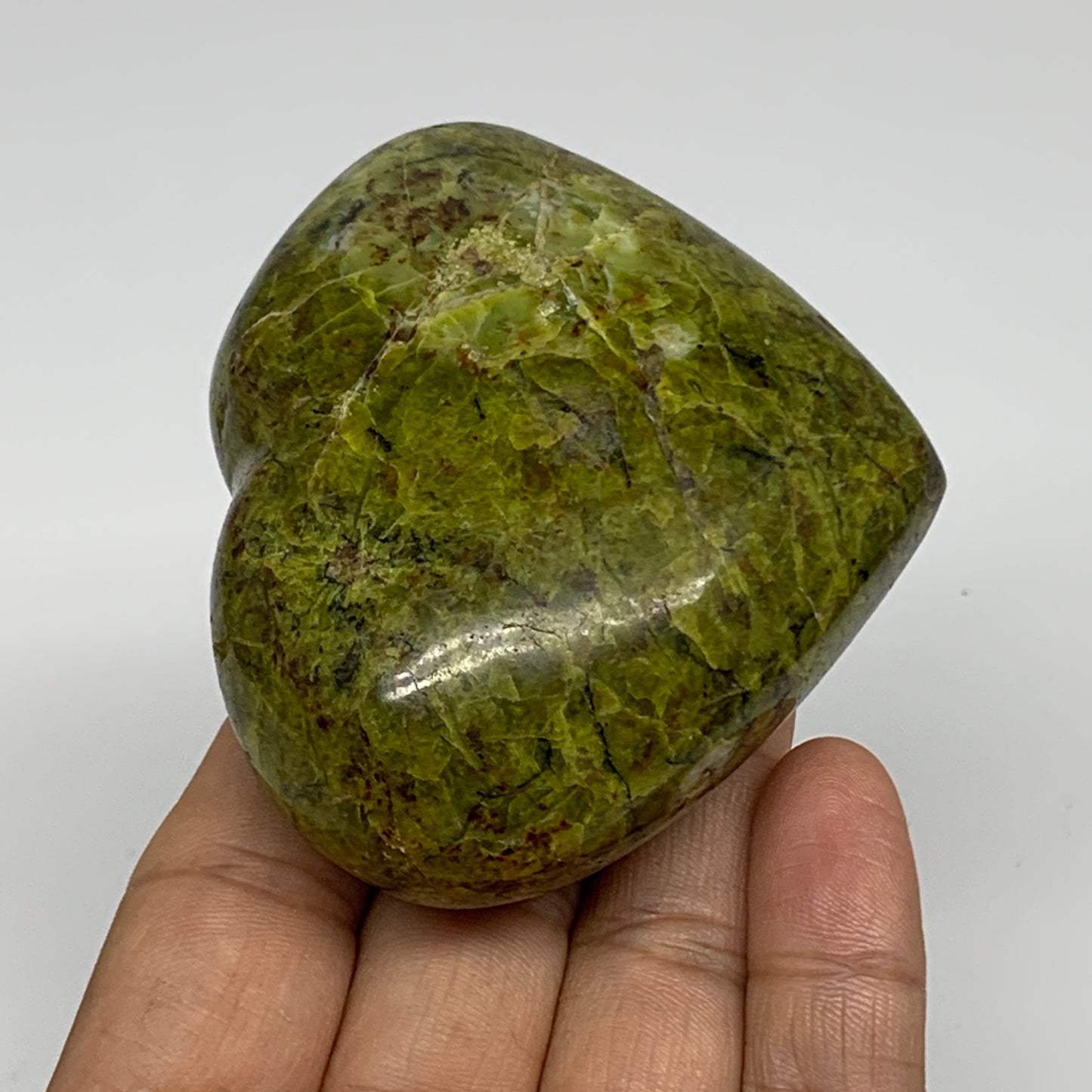 178.2g, 2.5"x2.9"x1.4", Green Opal Heart Polished Gemstone Crystal, B35577