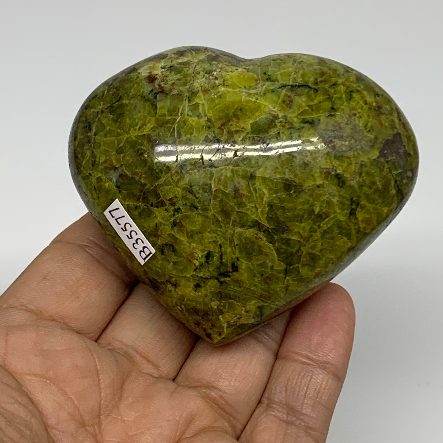 178.2g, 2.5"x2.9"x1.4", Green Opal Heart Polished Gemstone Crystal, B35577