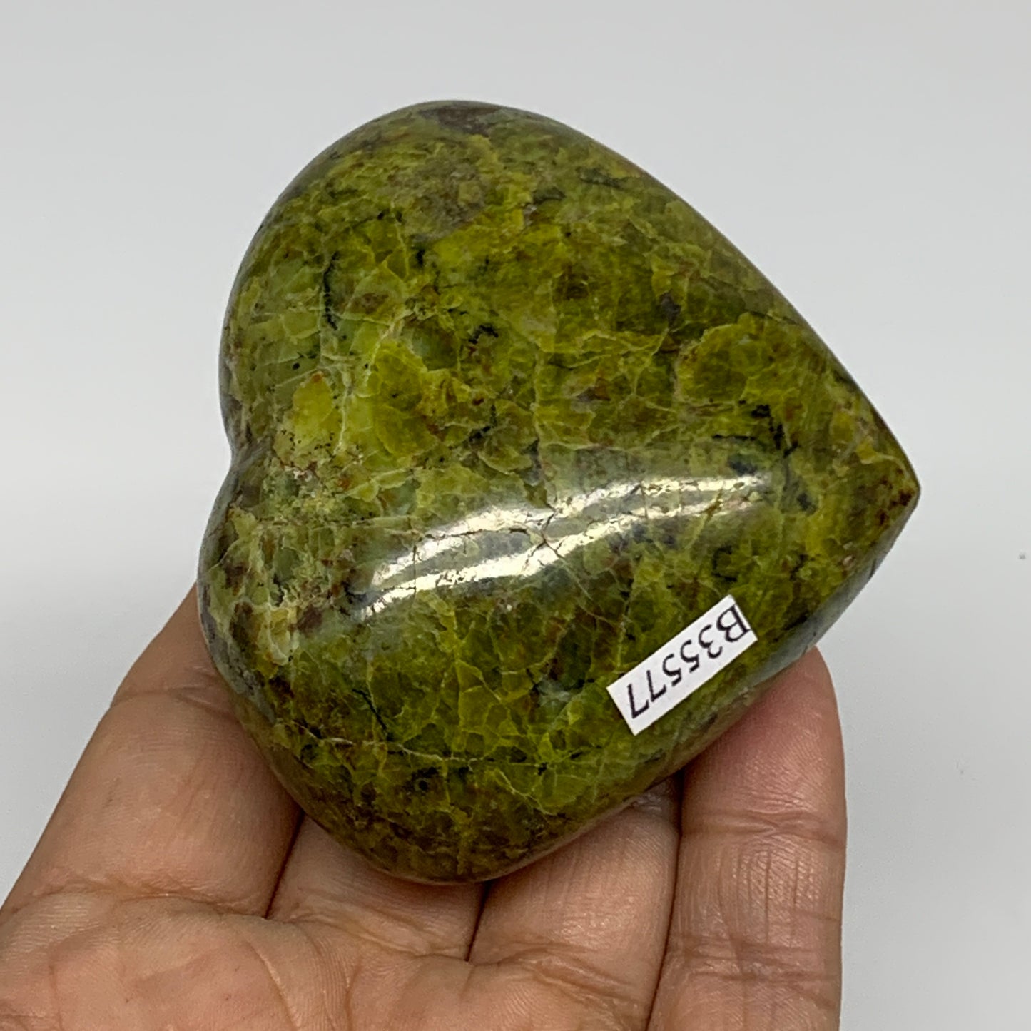 178.2g, 2.5"x2.9"x1.4", Green Opal Heart Polished Gemstone Crystal, B35577