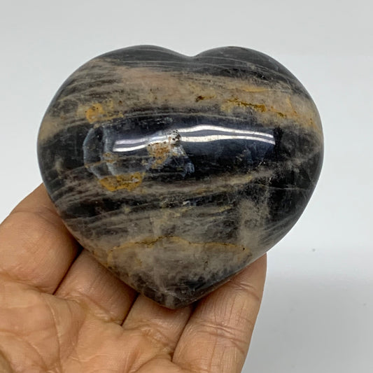 0.51 lbs, 2.6"x2.8"x1.6", Black Moonstone Heart Polished Crystal Decor, B37884