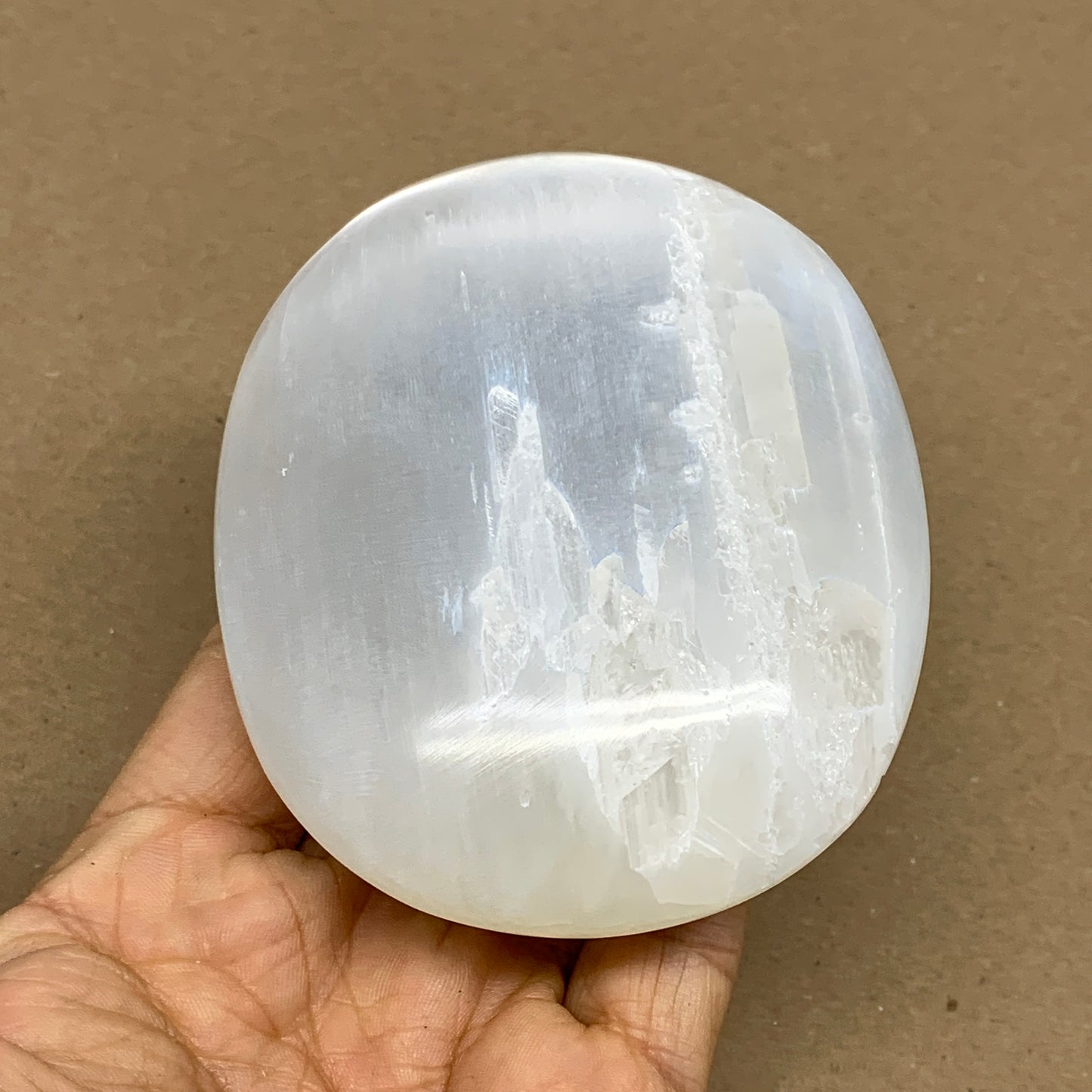 0.67 lbs, 4"x3.1"x1.3", White Selenite Palmstone Crystal Pillow Reiki, B36142