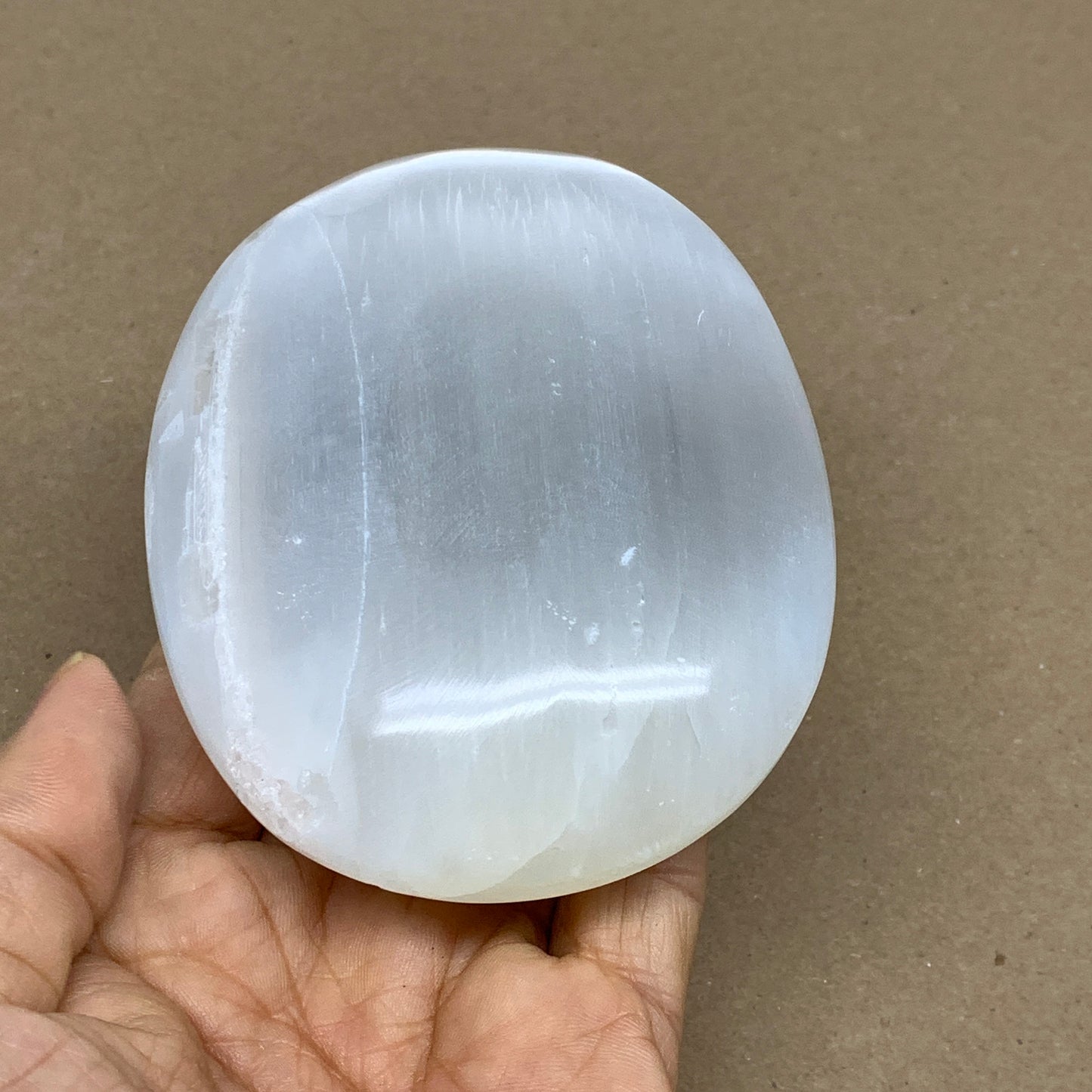 0.67 lbs, 4"x3.1"x1.3", White Selenite Palmstone Crystal Pillow Reiki, B36142