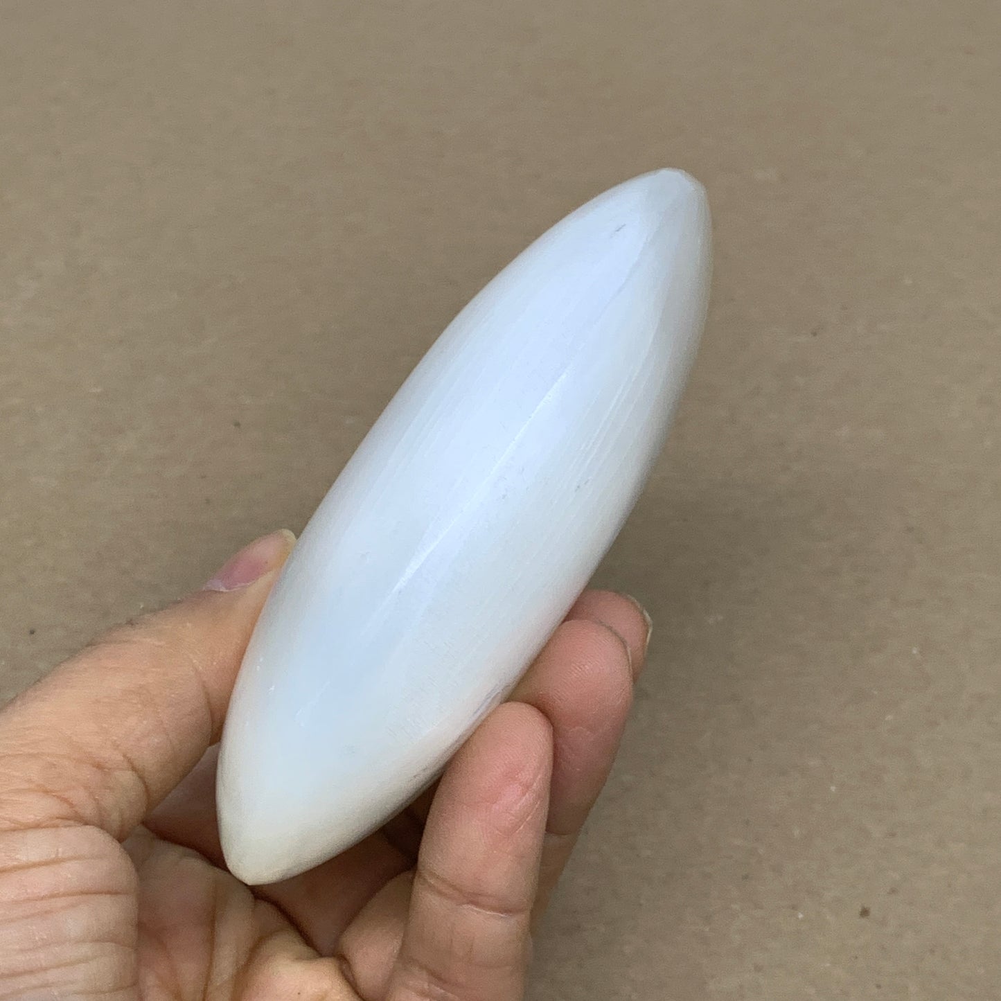 0.67 lbs, 4"x3.1"x1.3", White Selenite Palmstone Crystal Pillow Reiki, B36142