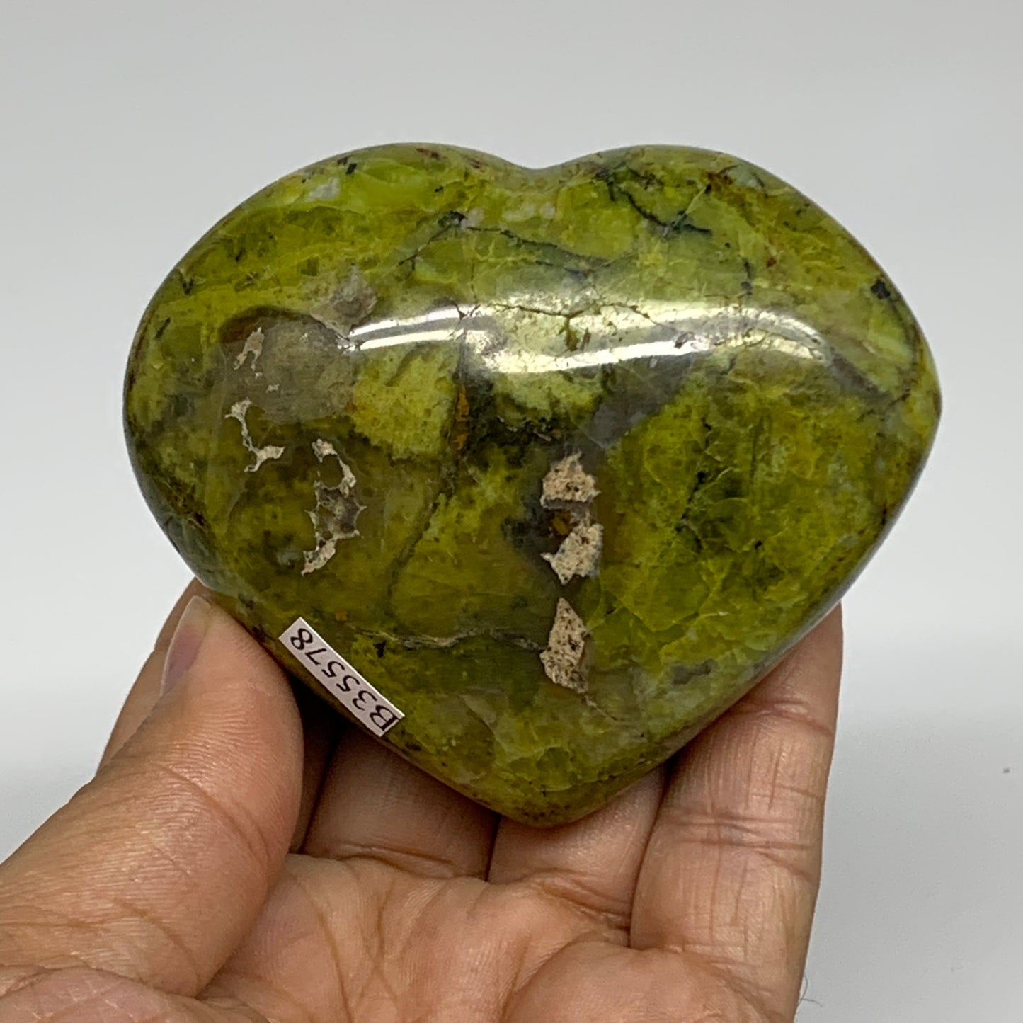 196.5g, 2.6"x3.1"x1.3", Green Opal Heart Polished Gemstone Crystal, B35578