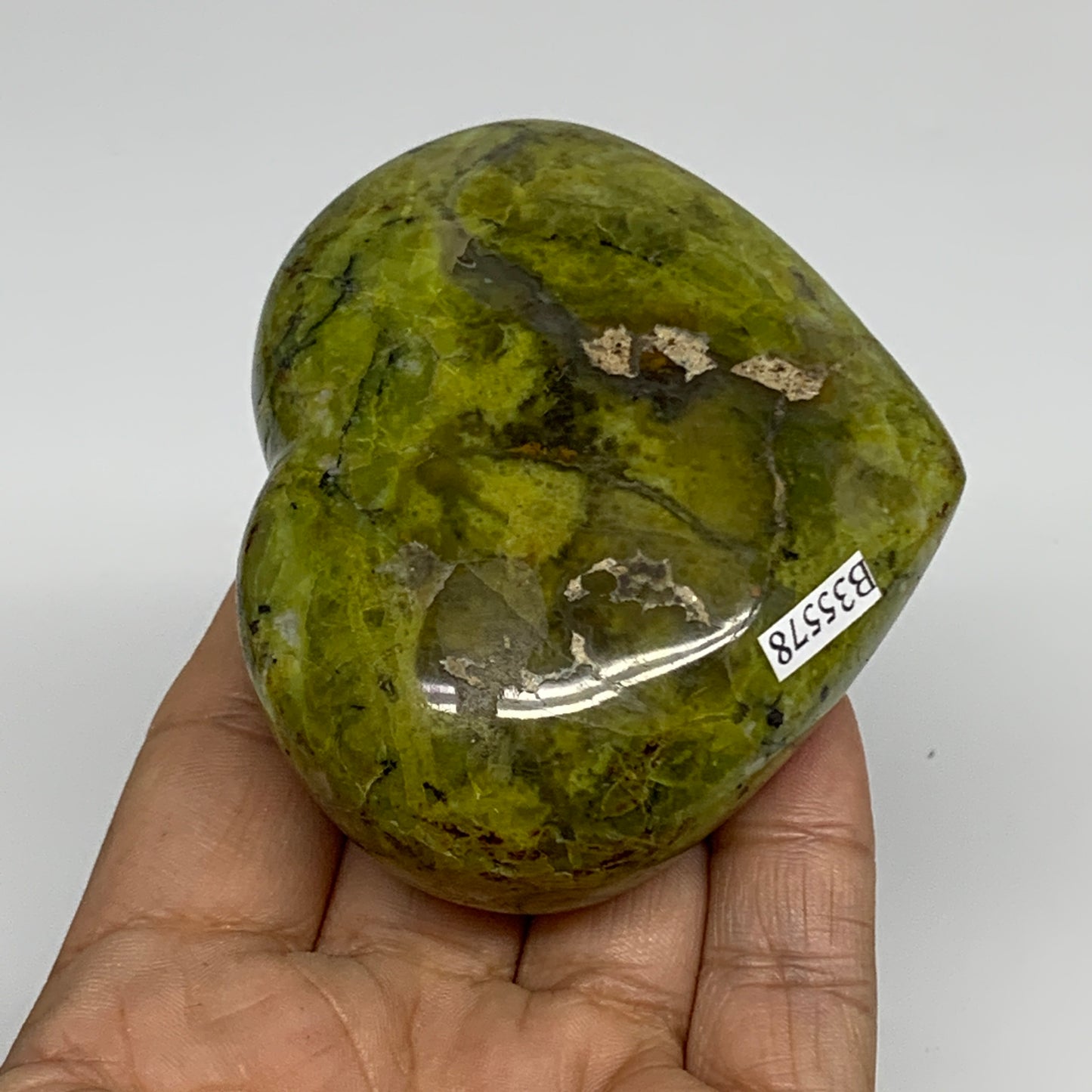196.5g, 2.6"x3.1"x1.3", Green Opal Heart Polished Gemstone Crystal, B35578