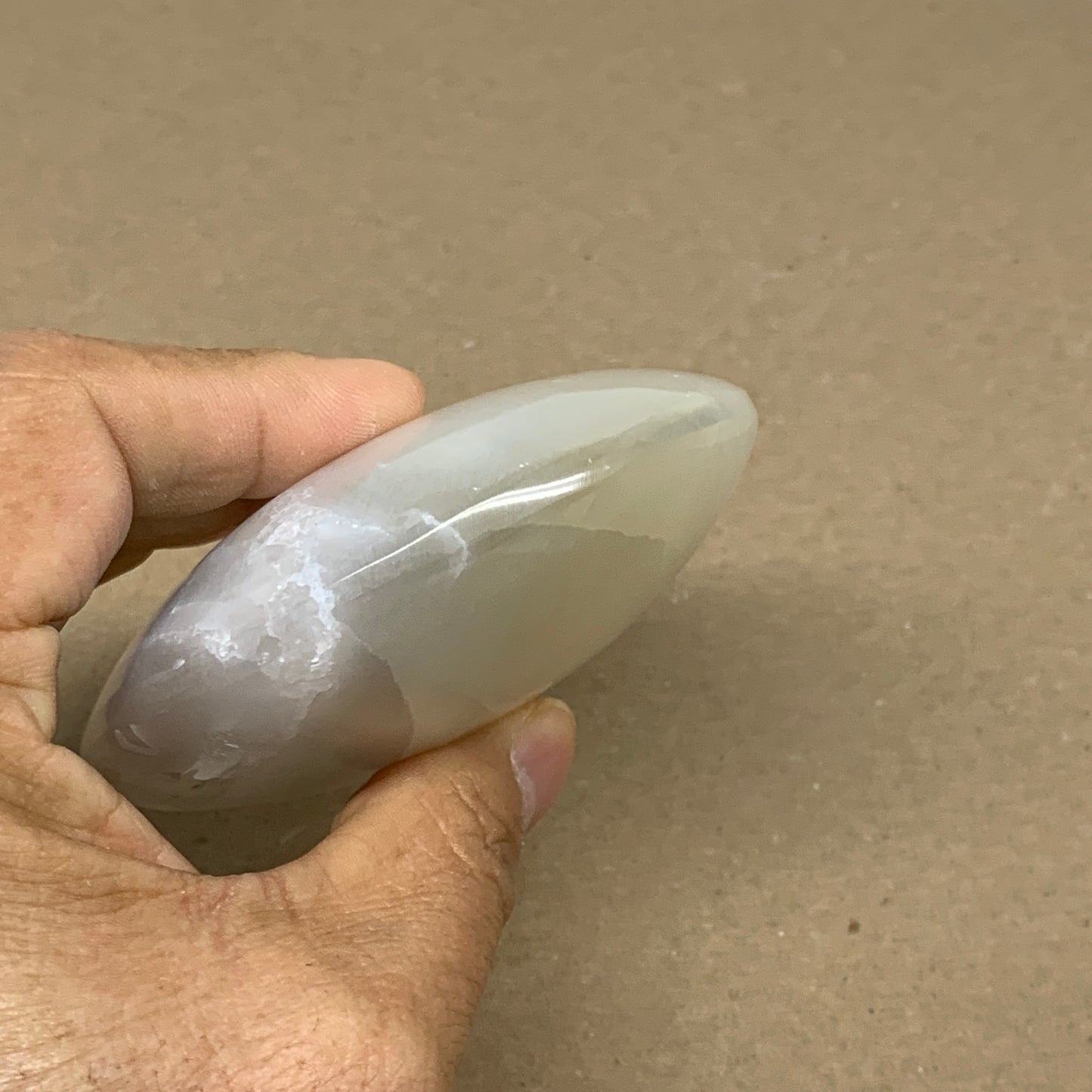 0.67 lbs, 4"x3.1"x1.3", White Selenite Palmstone Crystal Pillow Reiki, B36142