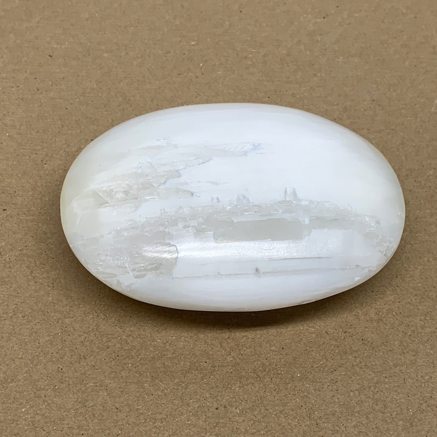 0.67 lbs, 4"x3.1"x1.3", White Selenite Palmstone Crystal Pillow Reiki, B36142