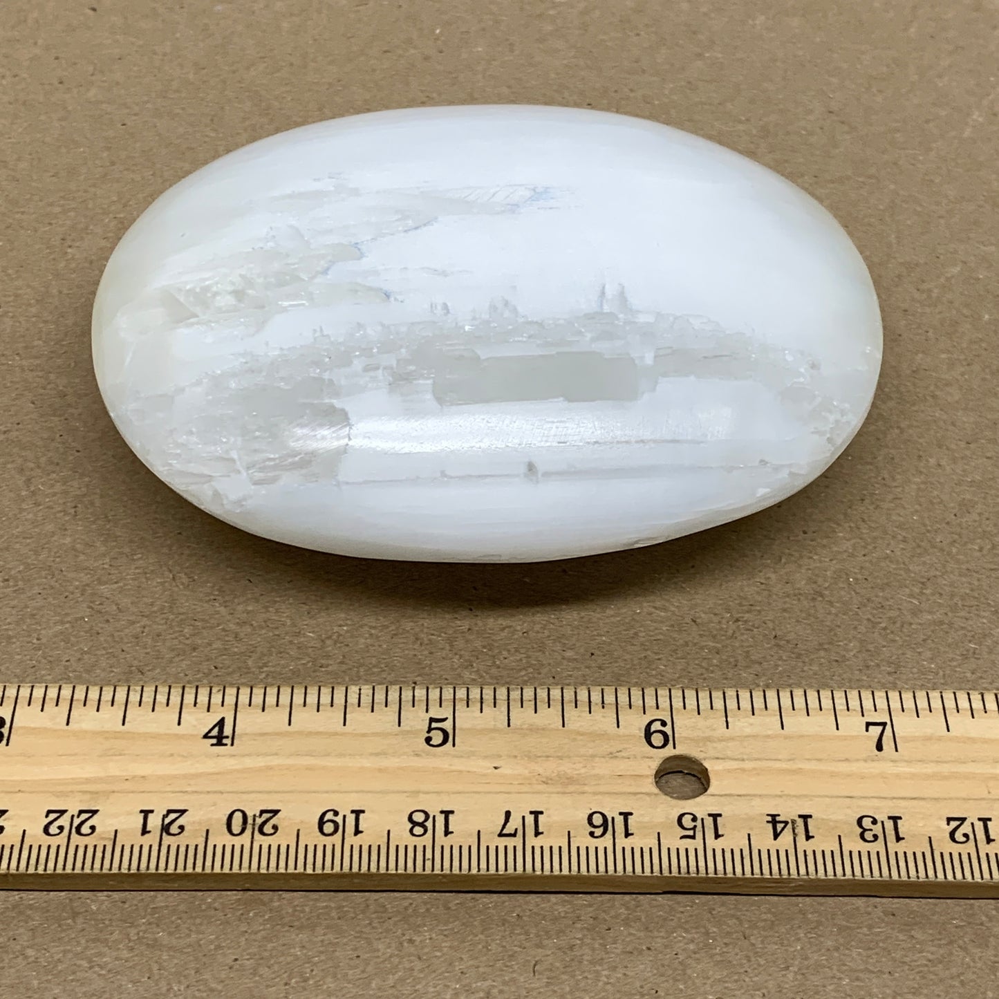 0.67 lbs, 4"x3.1"x1.3", White Selenite Palmstone Crystal Pillow Reiki, B36142