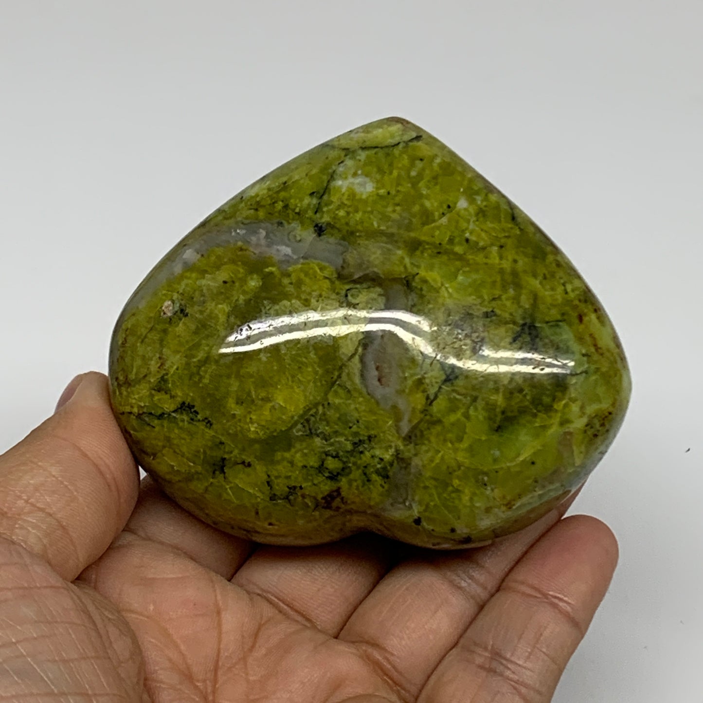 196.5g, 2.6"x3.1"x1.3", Green Opal Heart Polished Gemstone Crystal, B35578