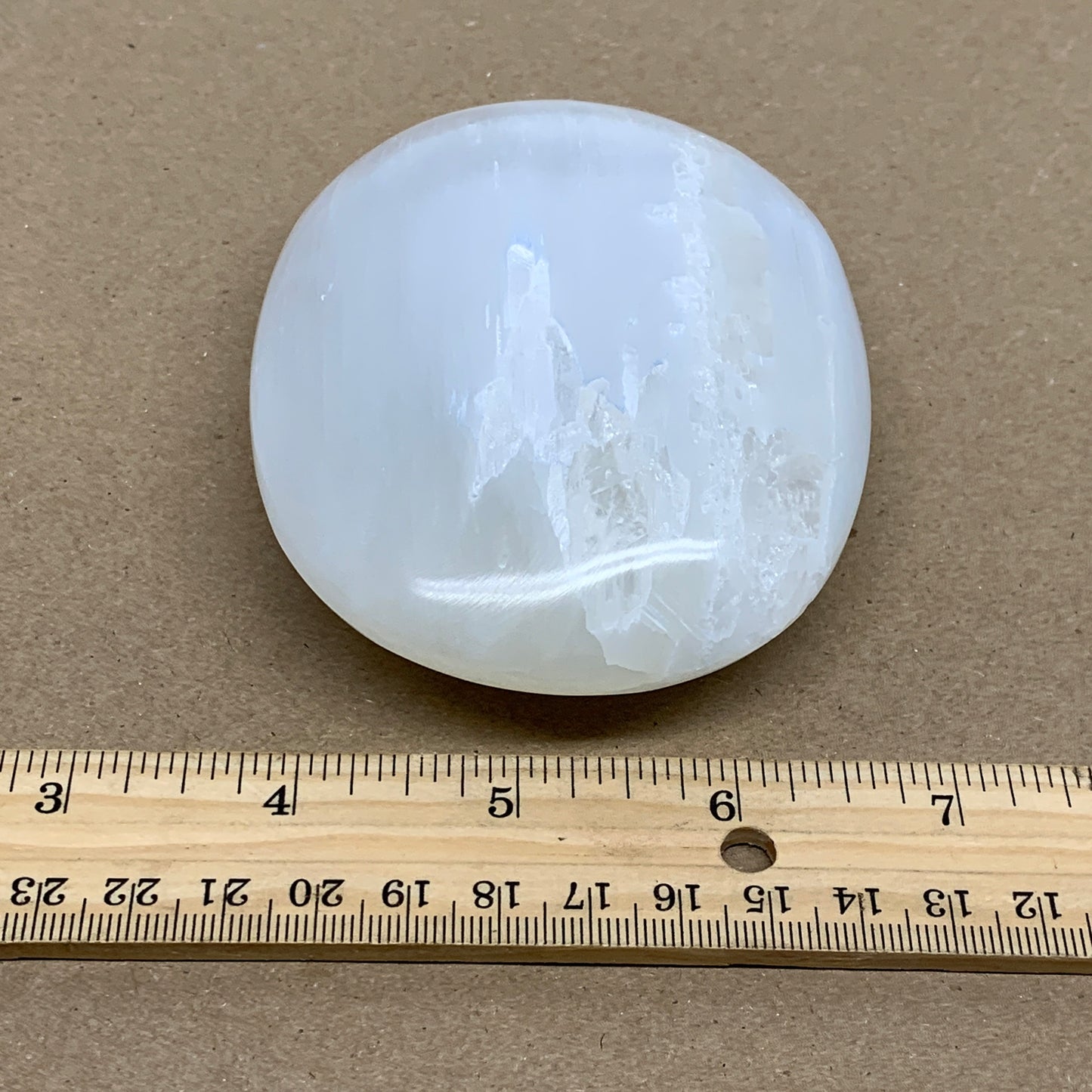 0.67 lbs, 4"x3.1"x1.3", White Selenite Palmstone Crystal Pillow Reiki, B36142