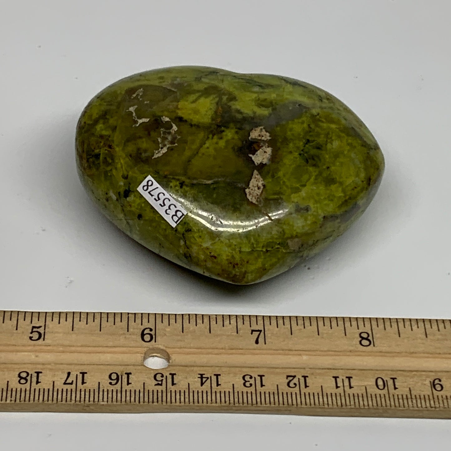 196.5g, 2.6"x3.1"x1.3", Green Opal Heart Polished Gemstone Crystal, B35578
