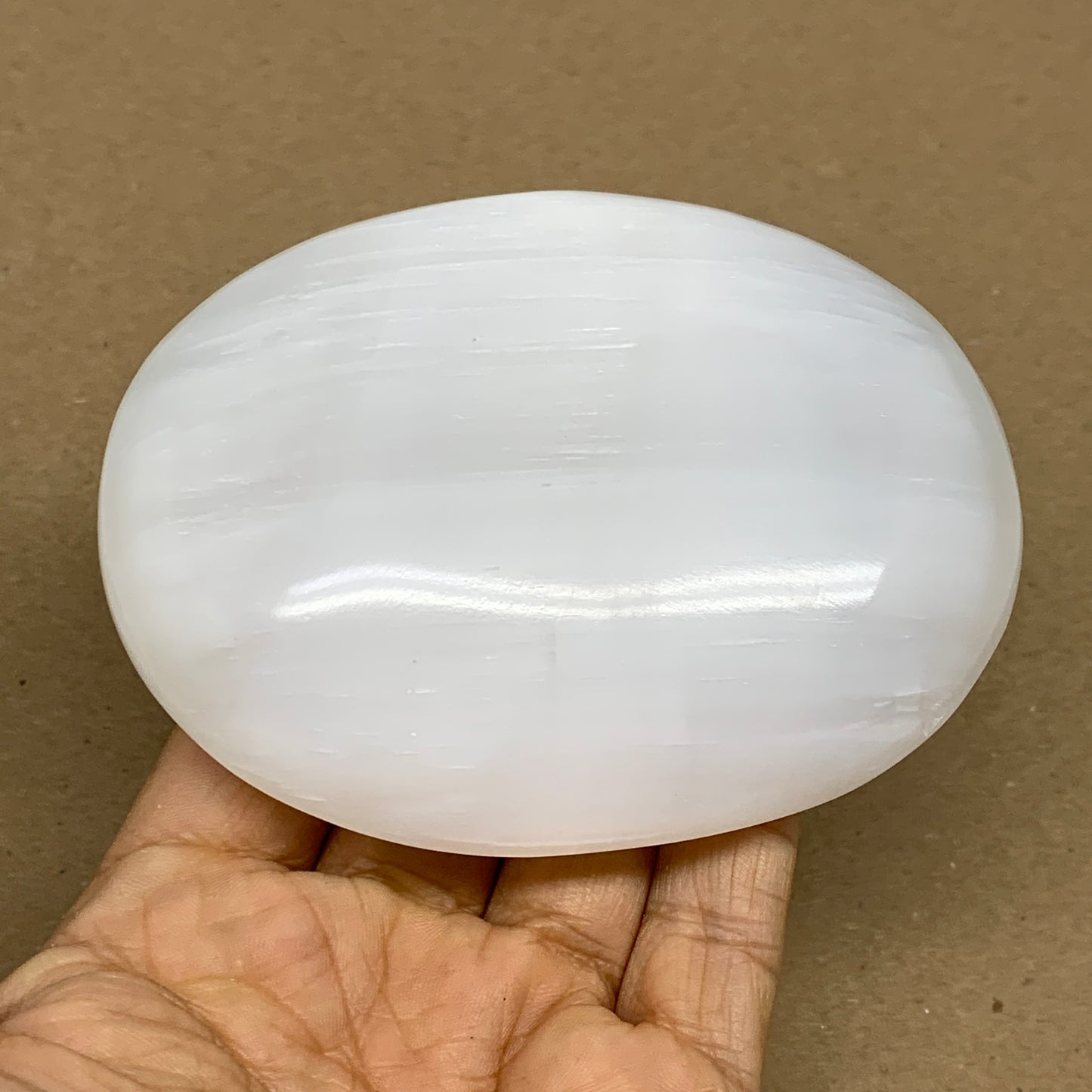 0.7 lbs, 4"x3.2"x1.3", White Selenite Palmstone Crystal Pillow Reiki, B36143