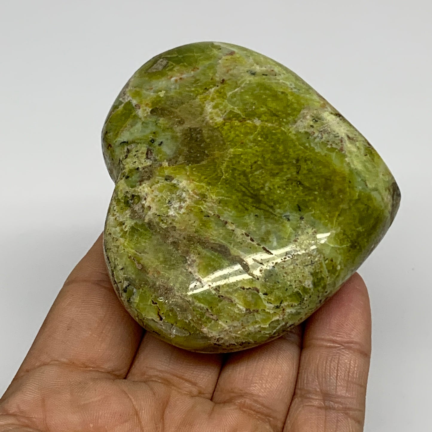 145.3g, 2.6"x3"x1", Green Opal Heart Polished Gemstone Crystal, B35579