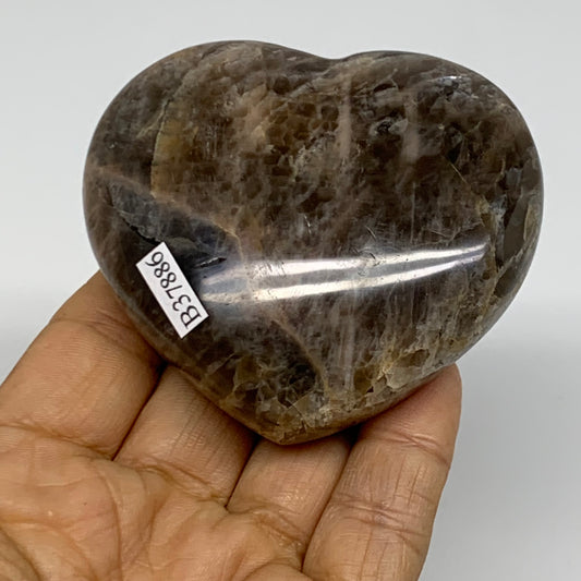 0.38 lbs, 2.6"x2.8"x1", Black Moonstone Heart Polished Crystal Home Decor, B3788