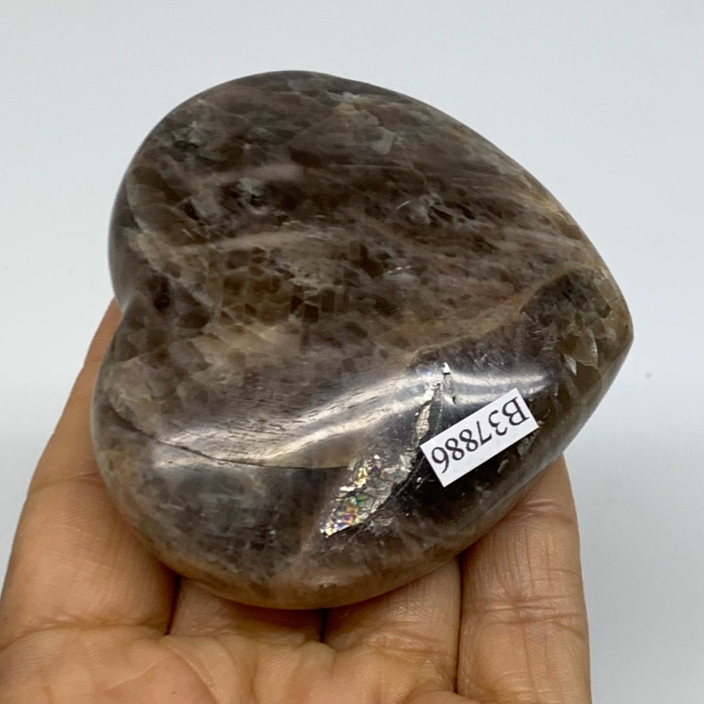 0.38 lbs, 2.6"x2.8"x1", Black Moonstone Heart Polished Crystal Home Decor, B3788