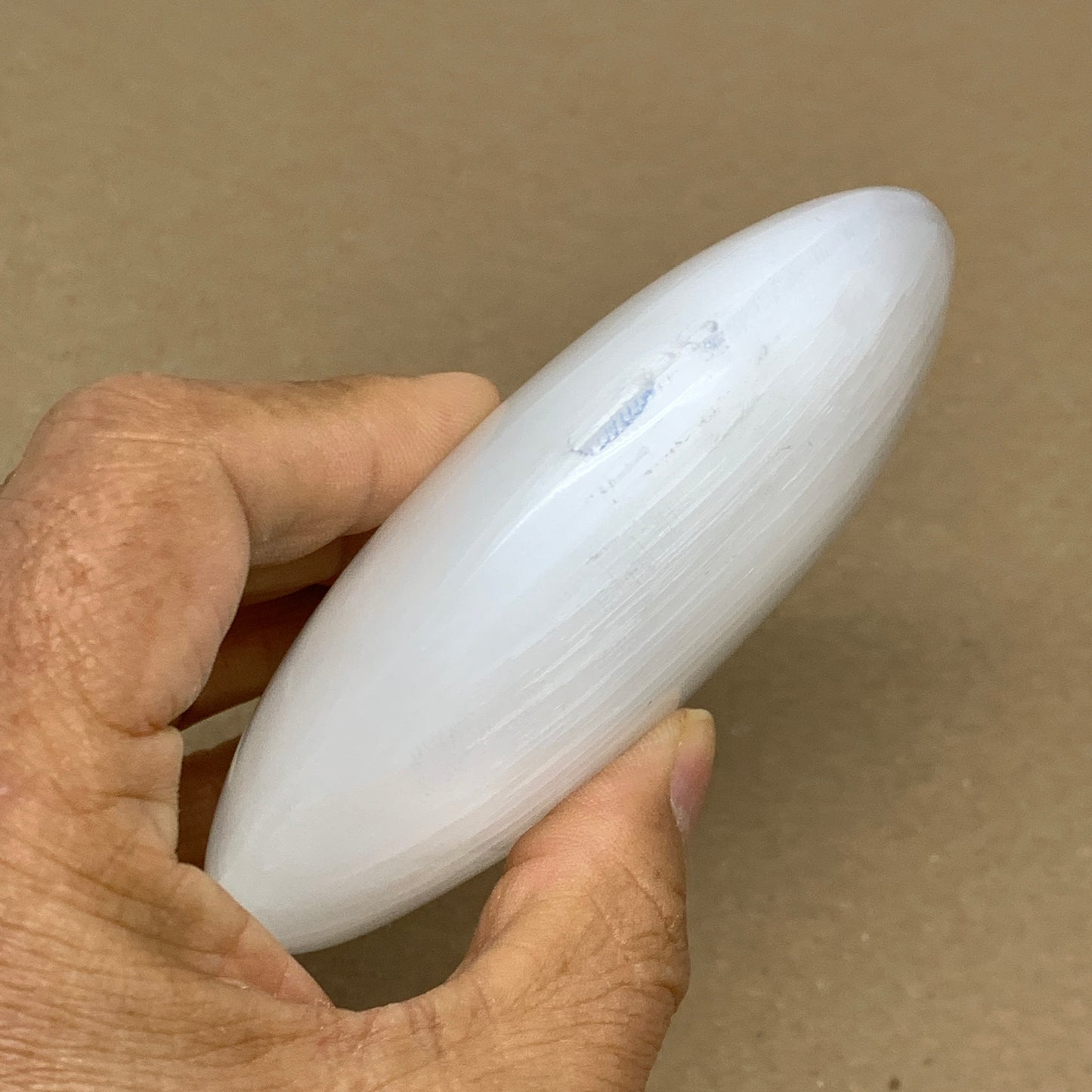 0.7 lbs, 4"x3.2"x1.3", White Selenite Palmstone Crystal Pillow Reiki, B36143
