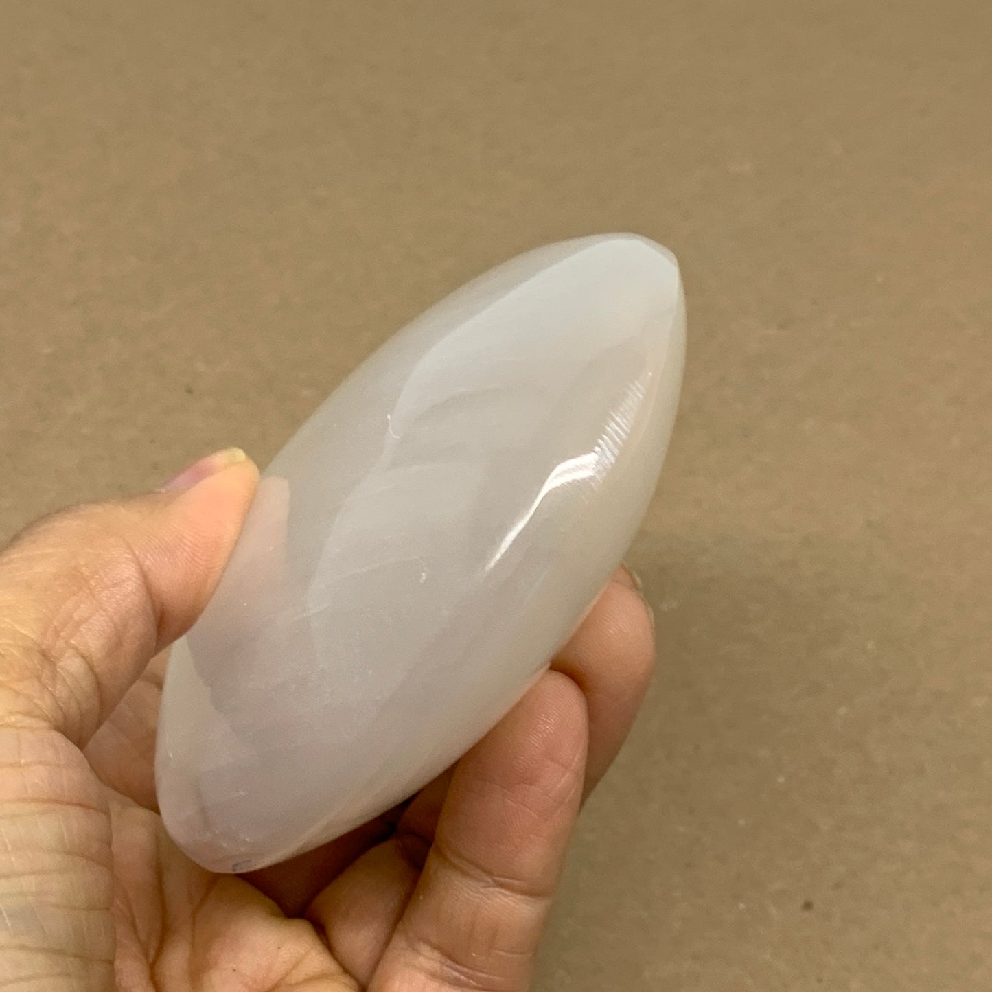 0.7 lbs, 4"x3.2"x1.3", White Selenite Palmstone Crystal Pillow Reiki, B36143