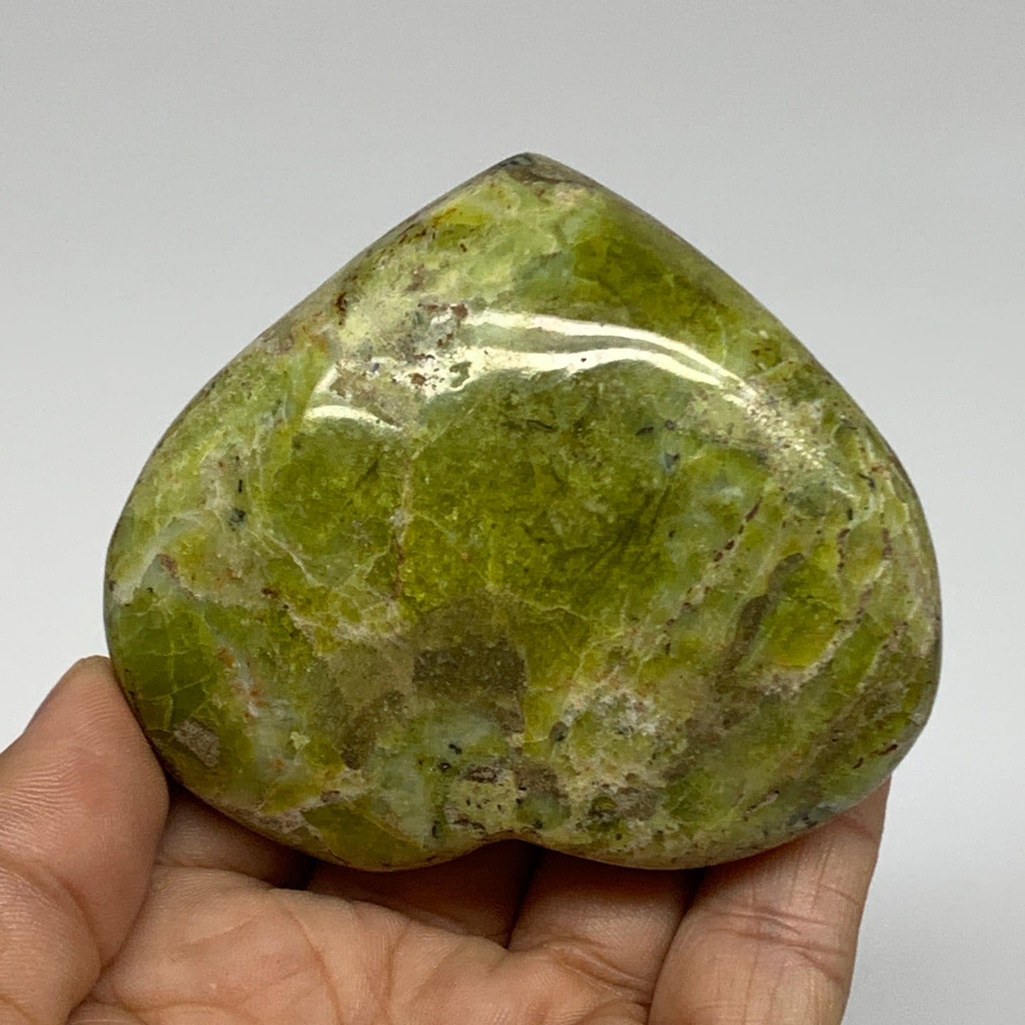 145.3g, 2.6"x3"x1", Green Opal Heart Polished Gemstone Crystal, B35579