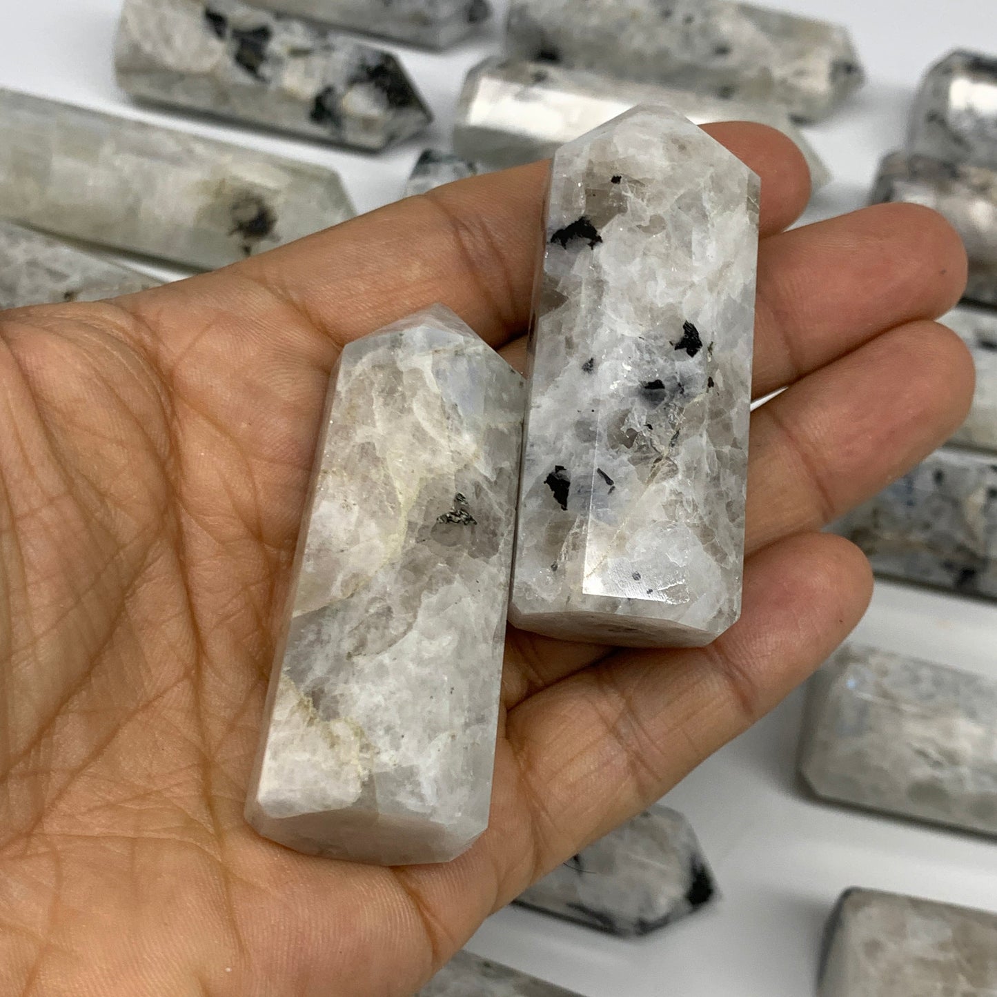 2.2 lbs, 2.3" - 3", 19pcs, Natural Rainbow Moonstone Towers, Obelisks, B29119