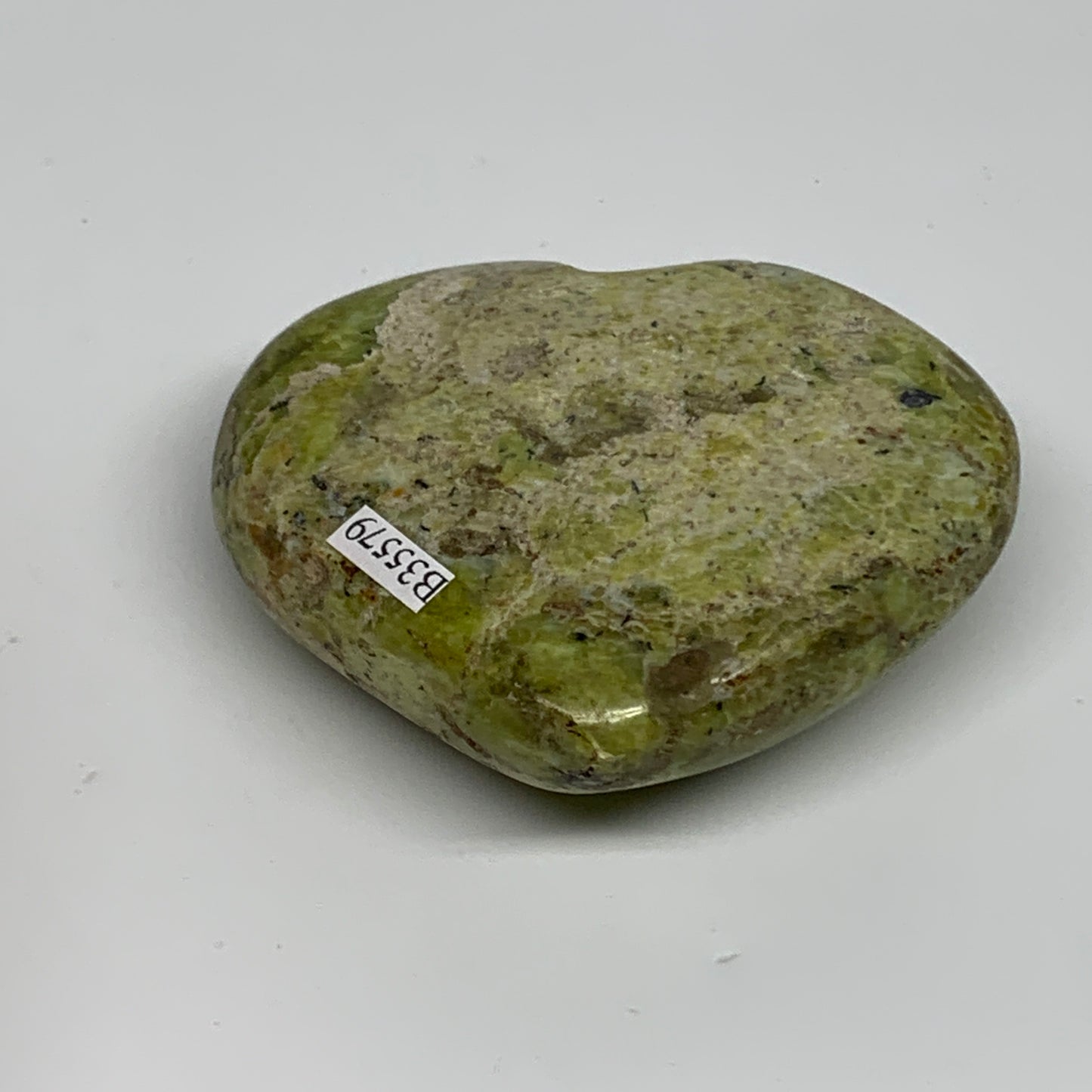 145.3g, 2.6"x3"x1", Green Opal Heart Polished Gemstone Crystal, B35579