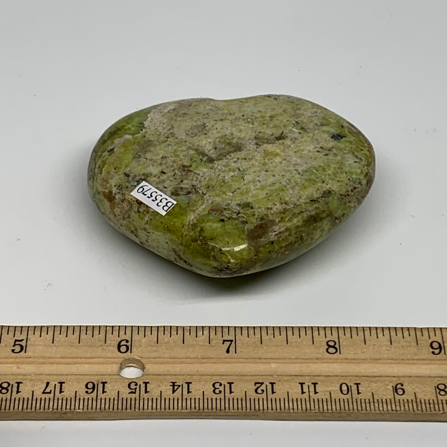 145.3g, 2.6"x3"x1", Green Opal Heart Polished Gemstone Crystal, B35579