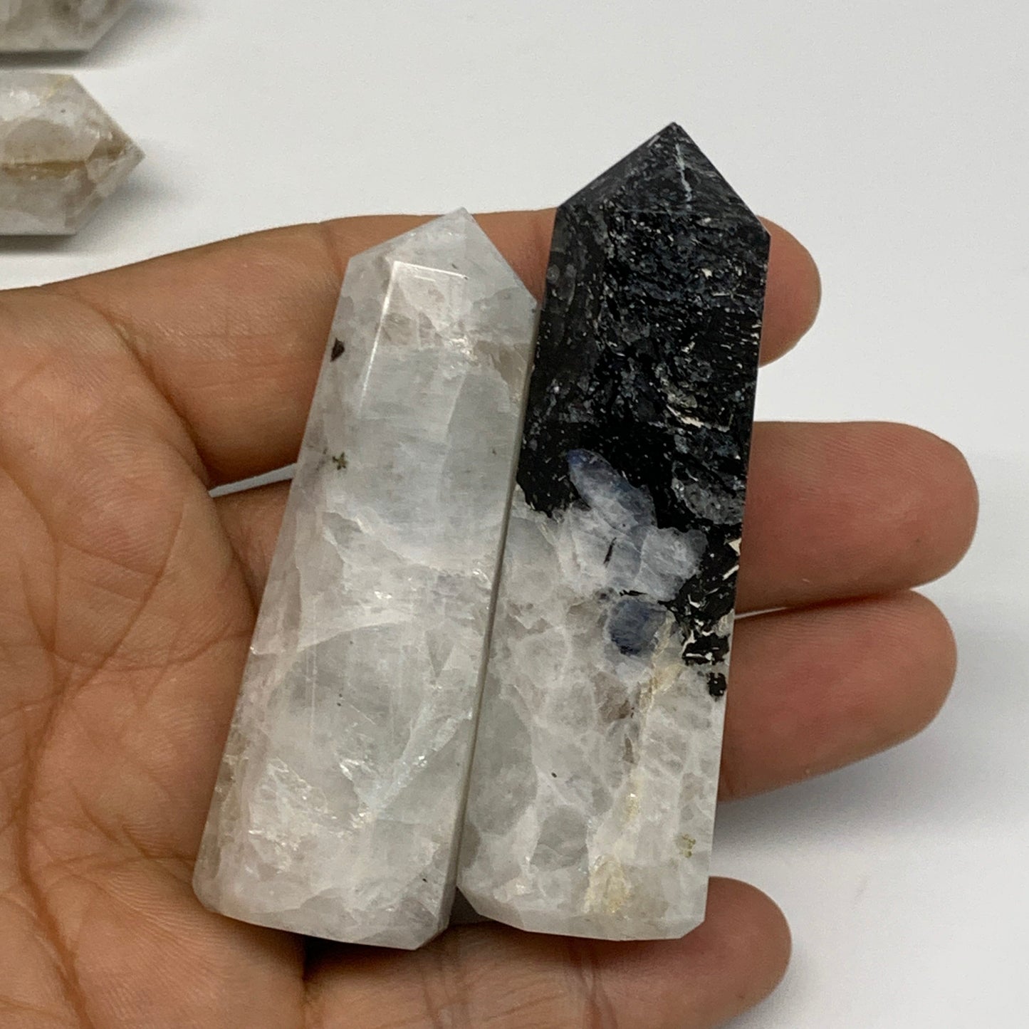 2.2 lbs, 2.3" - 3", 19pcs, Natural Rainbow Moonstone Towers, Obelisks, B29119