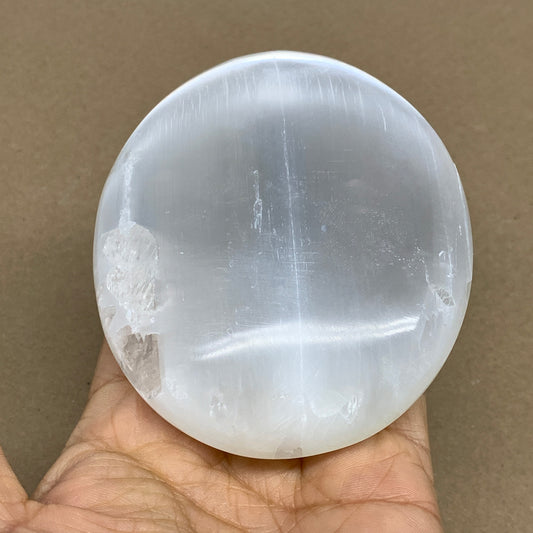 0.65 lbs, 3.9"x3.2"x1.2", White Selenite Palmstone Crystal Pillow Reiki, B36144