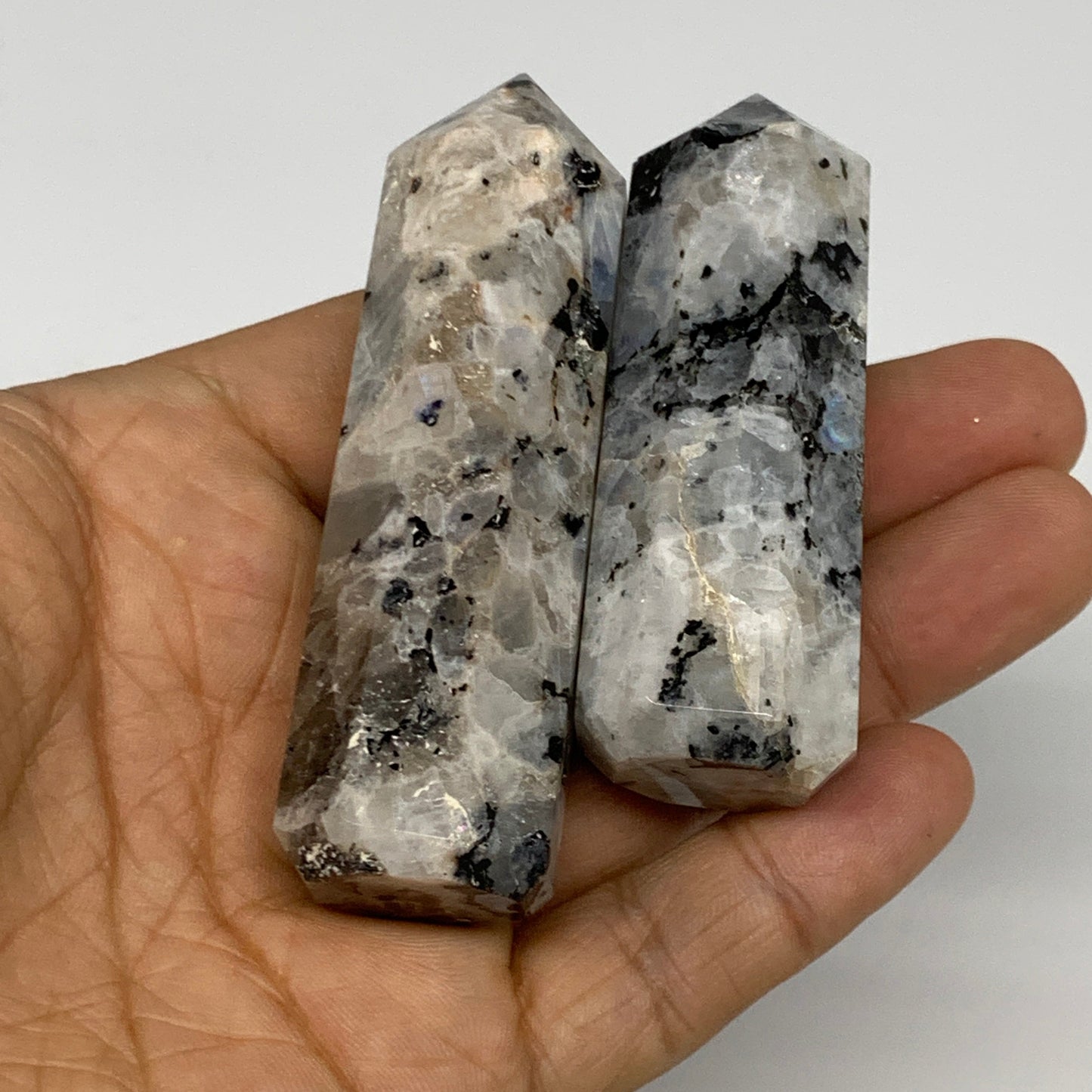 2.2 lbs, 2.3" - 3", 19pcs, Natural Rainbow Moonstone Towers, Obelisks, B29119