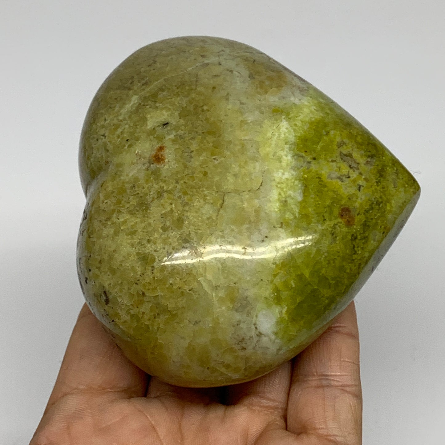 369.9g, 3.1"x3.6"x1.8", Green Opal Heart Polished Gemstone Crystal, B35580