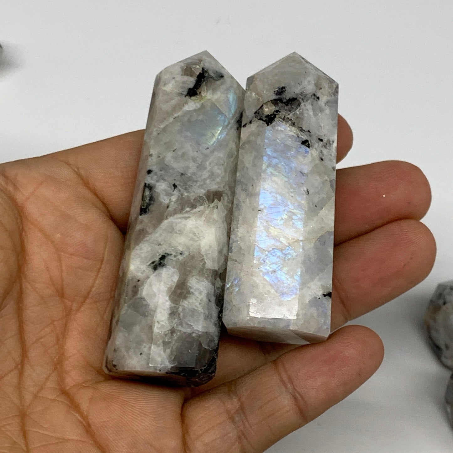 2.2 lbs, 2.3" - 3", 19pcs, Natural Rainbow Moonstone Towers, Obelisks, B29119