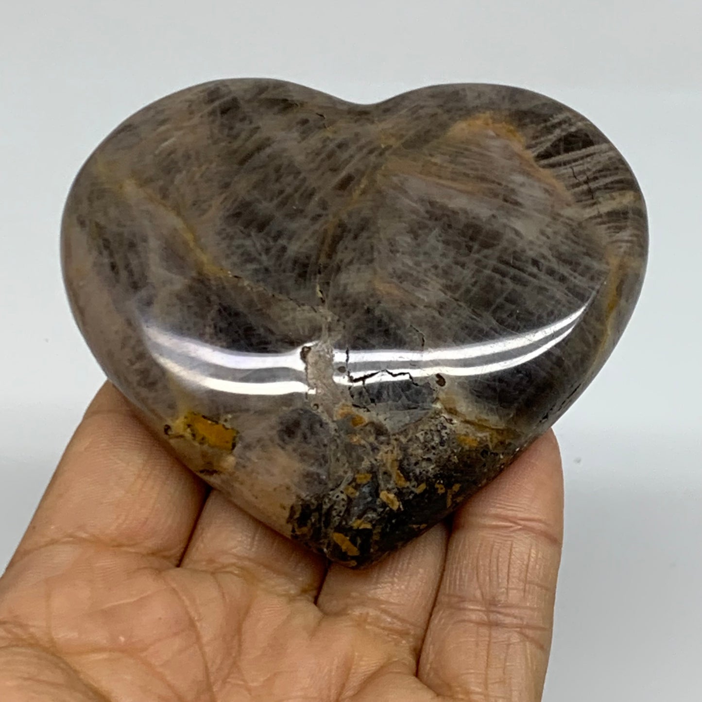 0.37 lbs, 2.9"x3.2"x0.8", Black Moonstone Heart Polished Crystal Home Decor, B37
