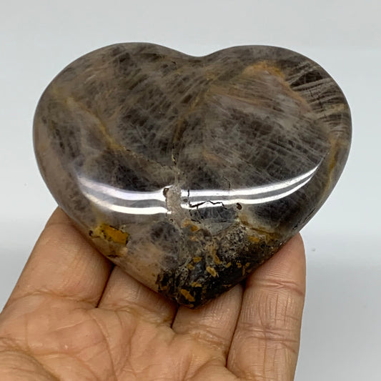 0.37 lbs, 2.9"x3.2"x0.8", Black Moonstone Heart Polished Crystal Home Decor, B37