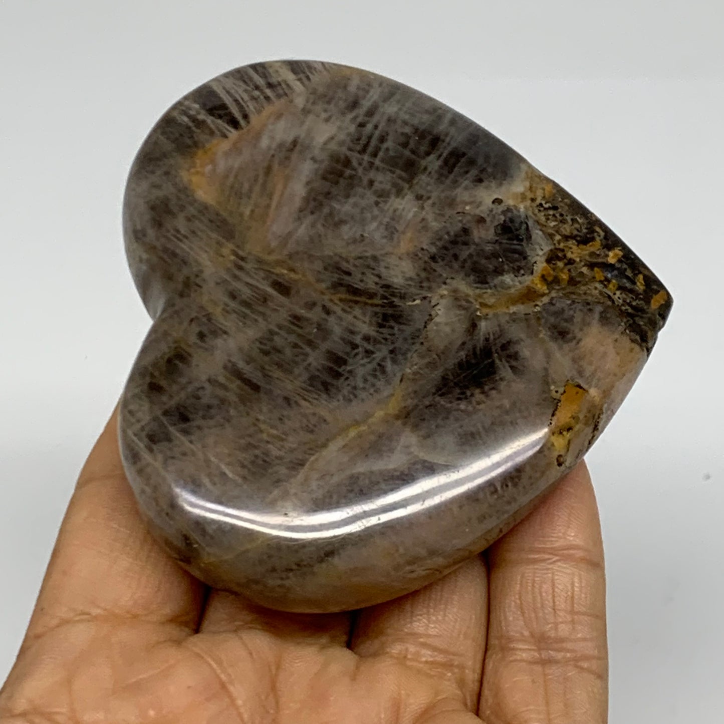 0.37 lbs, 2.9"x3.2"x0.8", Black Moonstone Heart Polished Crystal Home Decor, B37