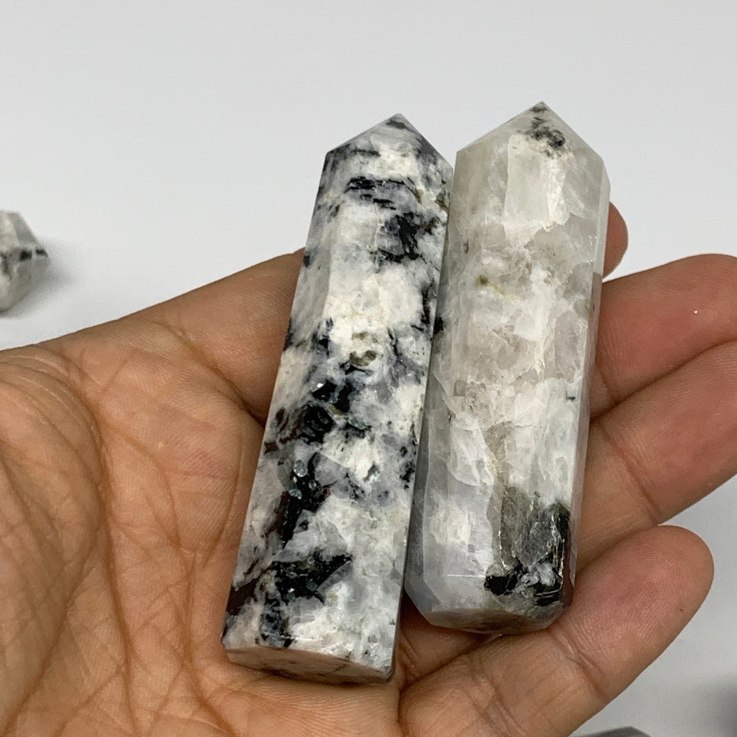 2.2 lbs, 2.3" - 3", 19pcs, Natural Rainbow Moonstone Towers, Obelisks, B29119