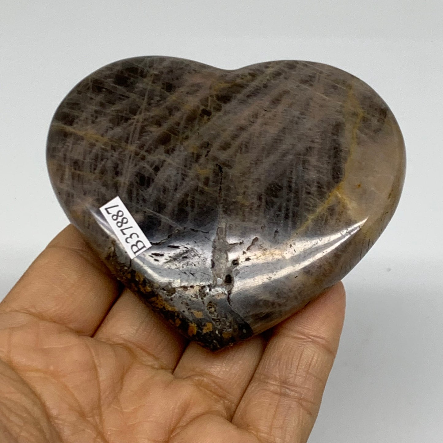 0.37 lbs, 2.9"x3.2"x0.8", Black Moonstone Heart Polished Crystal Home Decor, B37