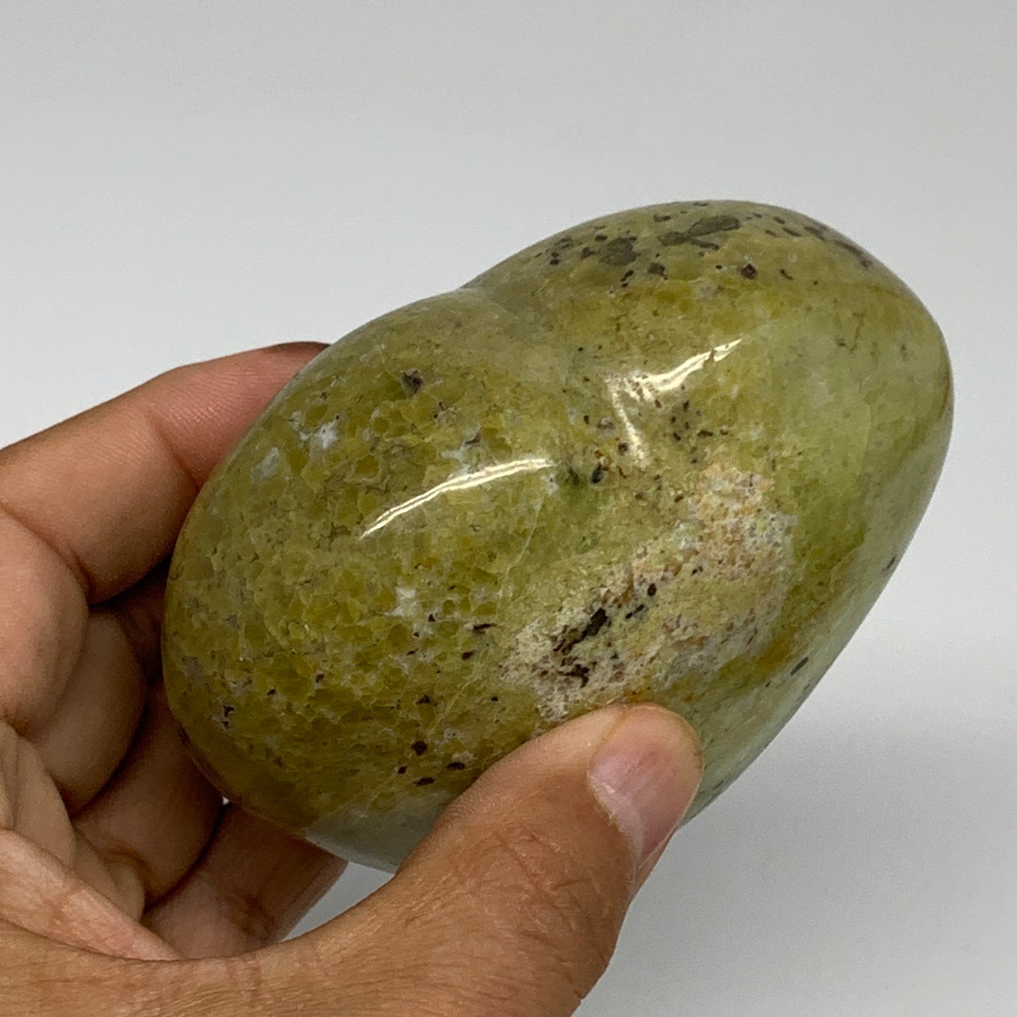 369.9g, 3.1"x3.6"x1.8", Green Opal Heart Polished Gemstone Crystal, B35580