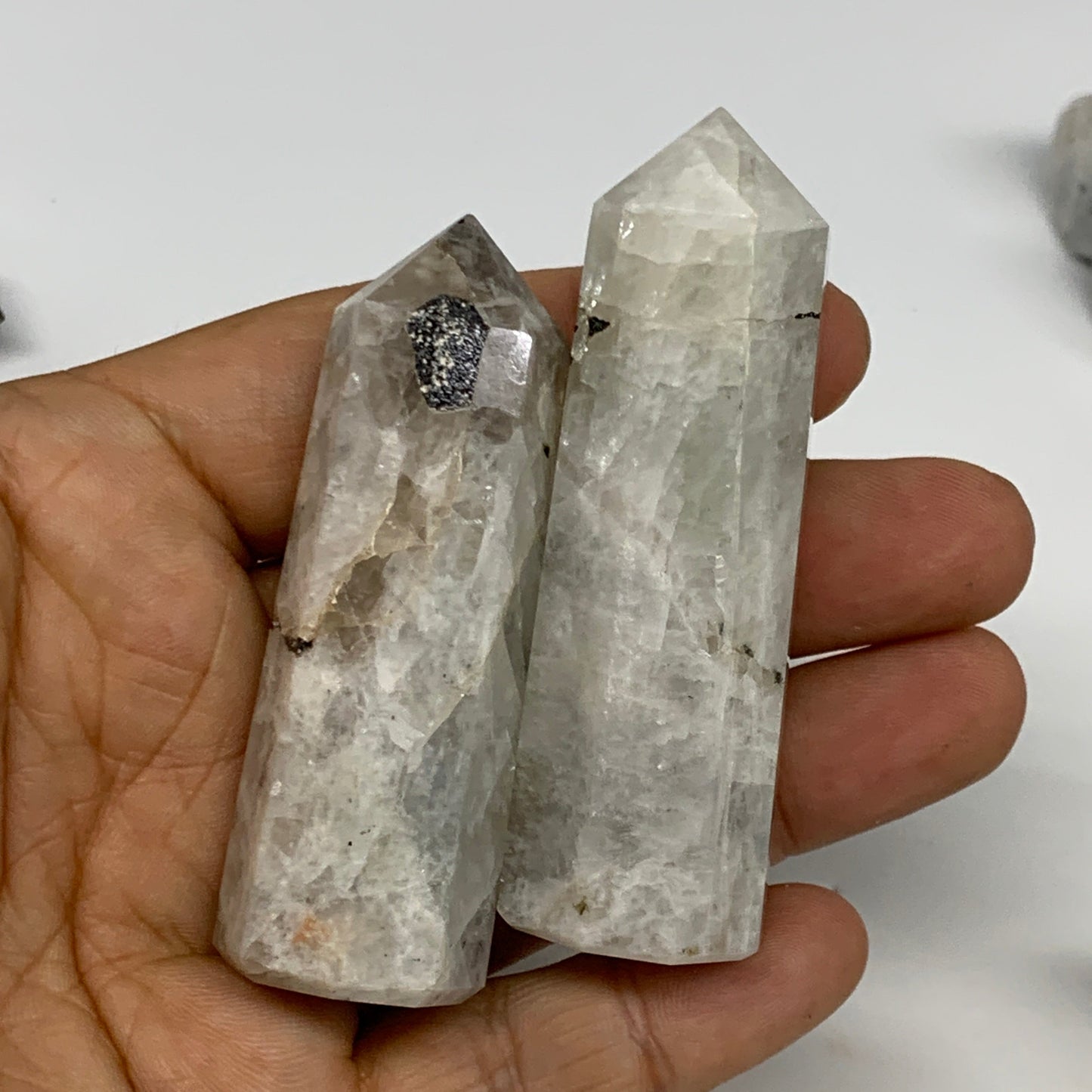 2.2 lbs, 2.3" - 3", 19pcs, Natural Rainbow Moonstone Towers, Obelisks, B29119